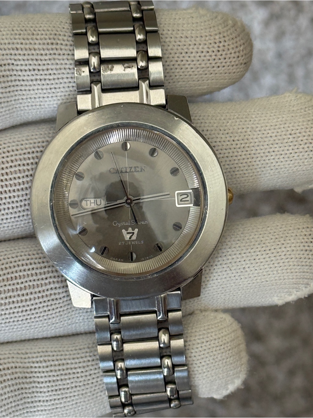Citizen Vintage Crystal Seven Automatic Watch Gray Dial Day Date Mens Watch